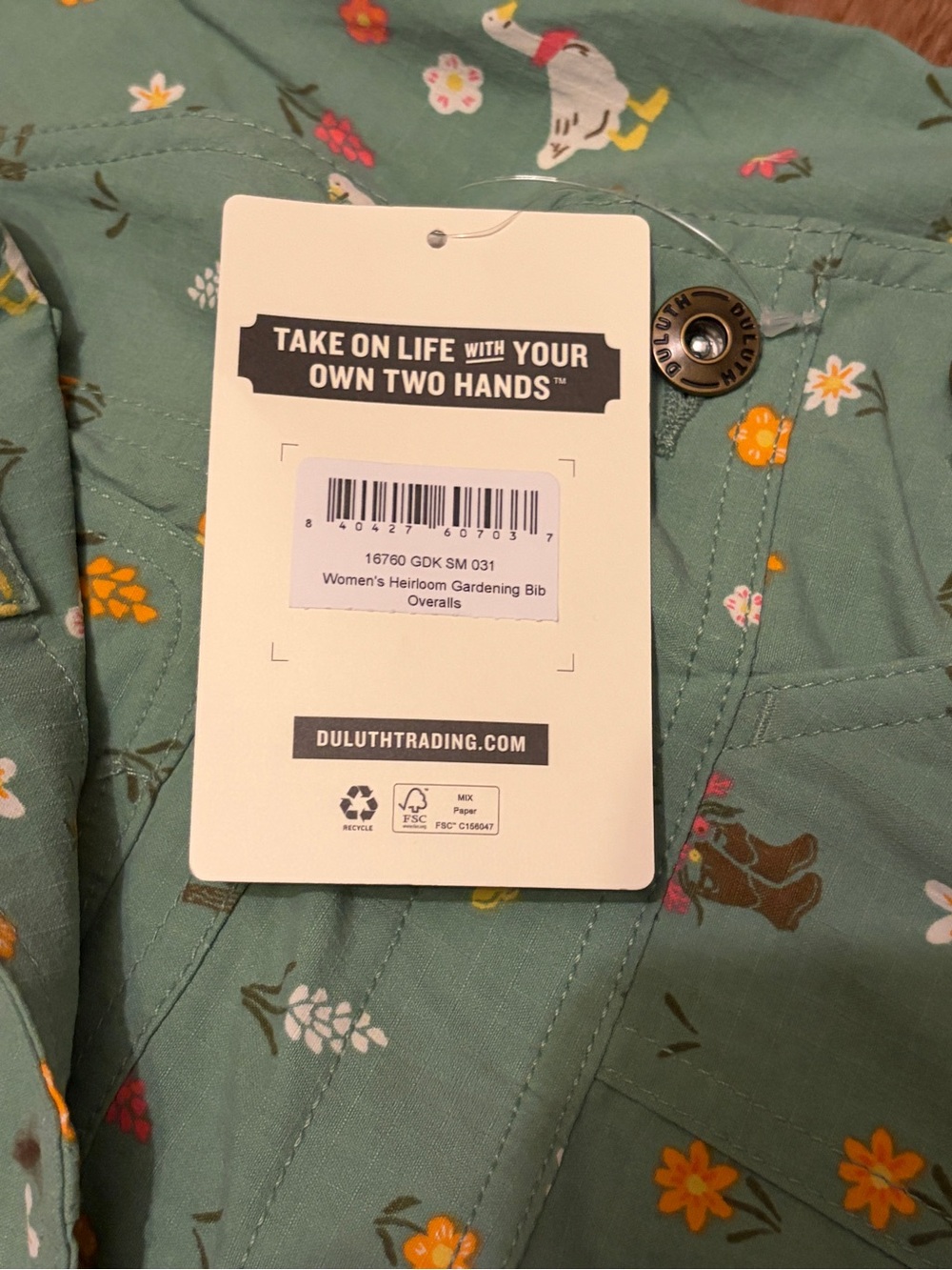 Duluth Trading Co. Green Floral Geese Print One-Piece Overalls Small - Picture 3 of 5